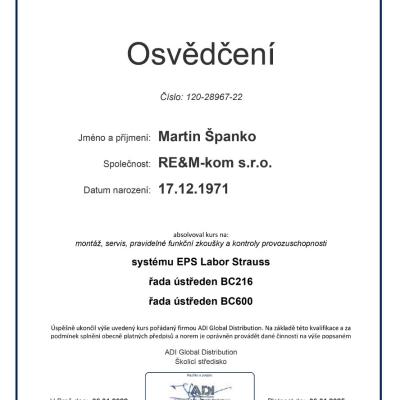 Certifikát Adi Eps Labor Strauss